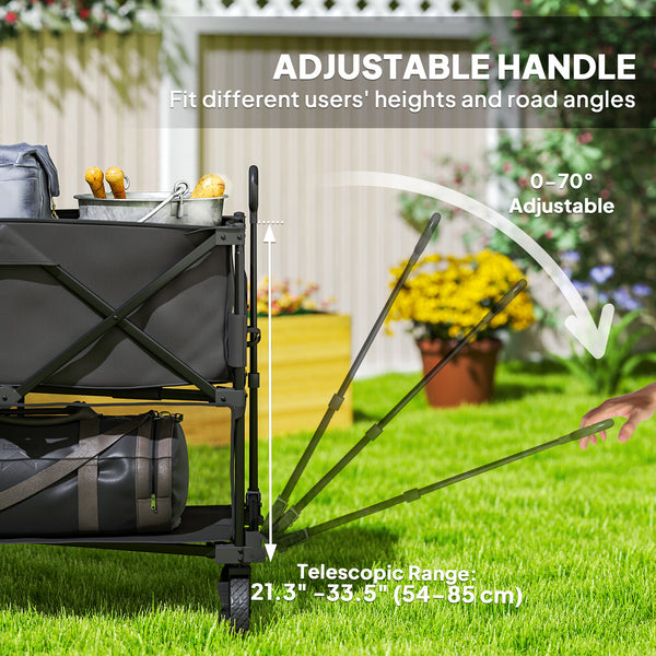 Outsunny Double Decker Folding Wagon Cart, 450LBS &amp; 350L Capacity Collapsible Garden Cart for Camping Sports Shopping and Beach |