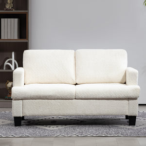 Canapé 2 places avec coussins amovibles et cadre en bois, blanc crème