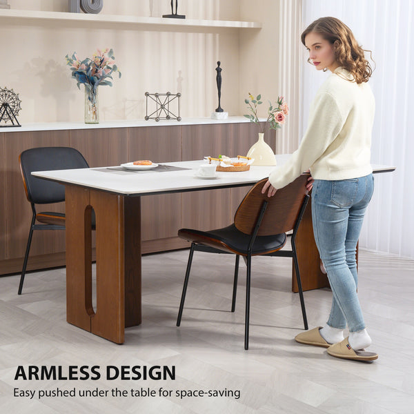 Ensemble de 2 chaises modernes du milieu du siècle avec dossier en bois courbé et pieds en métal