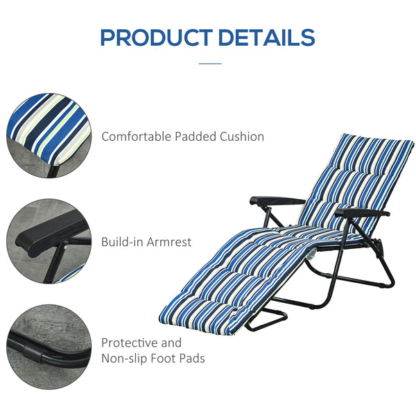 Chaise longue inclinable avec dossier réglable sur 6 positions, bleu et blanc