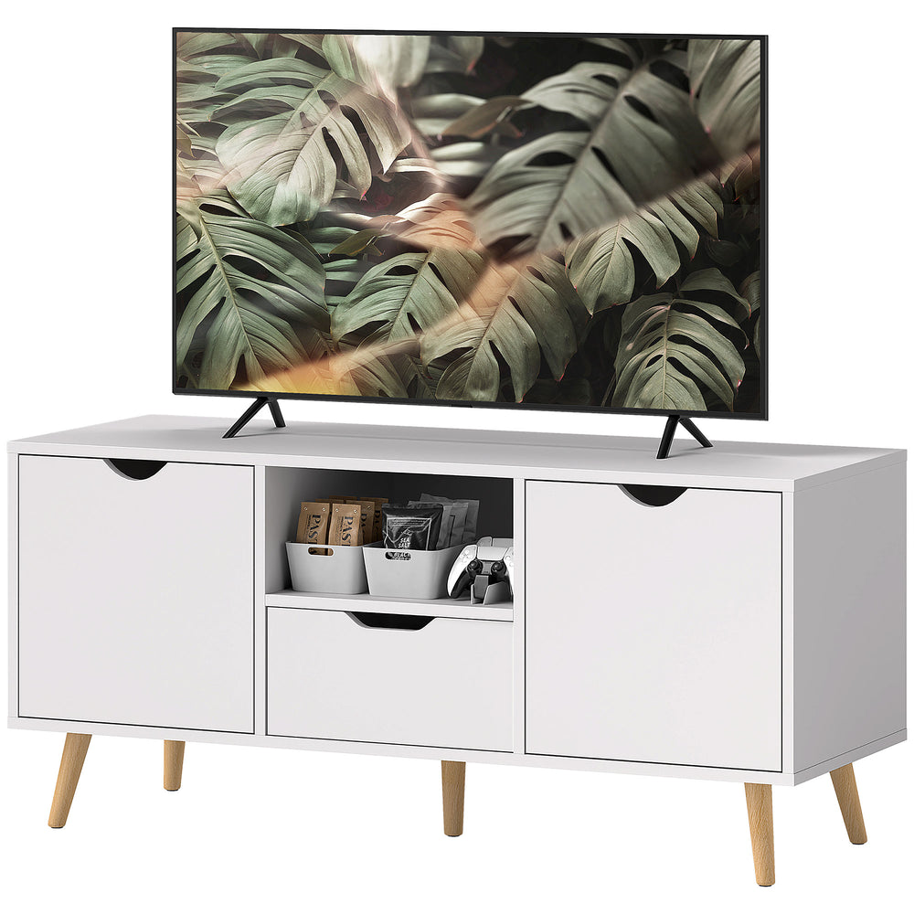 Meuble TV avec rangement pour téléviseur jusqu'à 50 pouces, blanc
