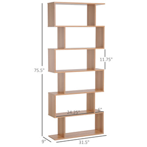Bibliothèque géométrique en bois à 6 niveaux en forme de S, érable
