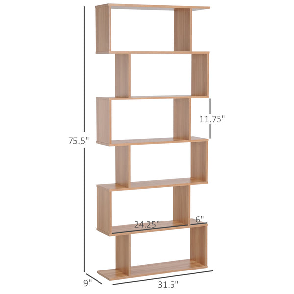 Bibliothèque géométrique en bois à 6 niveaux en forme de S, érable