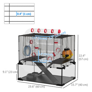 Cage avec fond en verre profond, système de tunnels, plateformes et niche