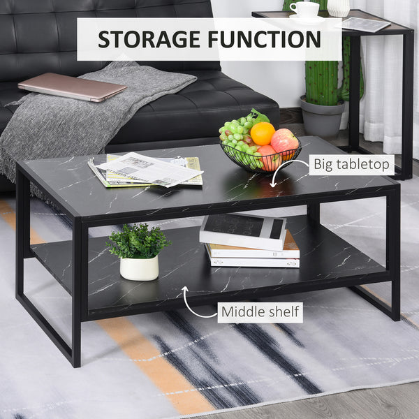 Table basse à 2 niveaux avec étagère de rangement noir