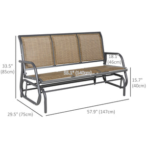 Fauteuil à bascule 3 places, structure en acier, assise en tissu, marron
