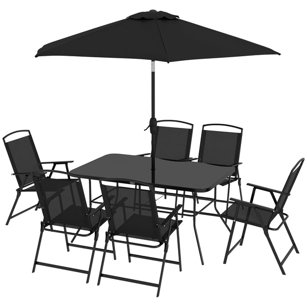 Ensemble de patio 8 pièces avec parasol, noir