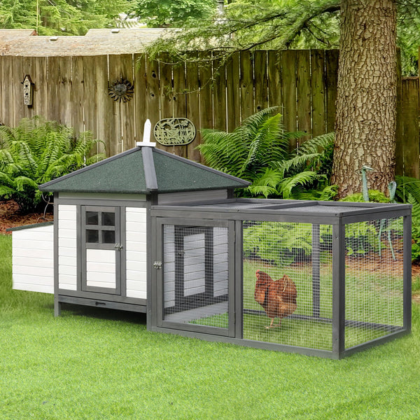 77" Chicken Coop with Nesting Box and Outdoor Run