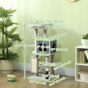 Arbre à chat de 104 cm avec griffoirs, panier, niche, brosse de toilettage