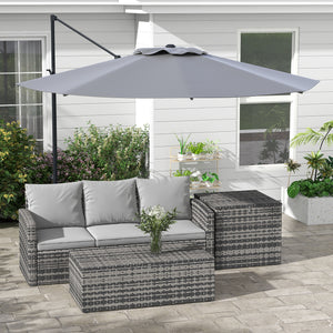 Parasol déporté 3 m, en aluminium, pivotant à 360°, avec manivelle, inclinable et base croisée, gris