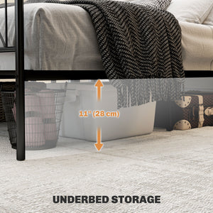 Metal platform bed frame with headboard, steel slatted base, Double