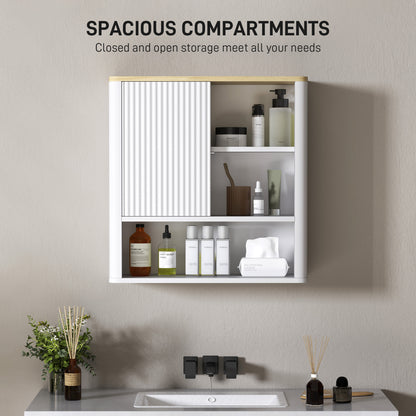 Medicine cabinet with fluted panel, curved with adjustable shelves, white