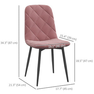 Set of 4 upholstered dining chairs with steel legs, pink