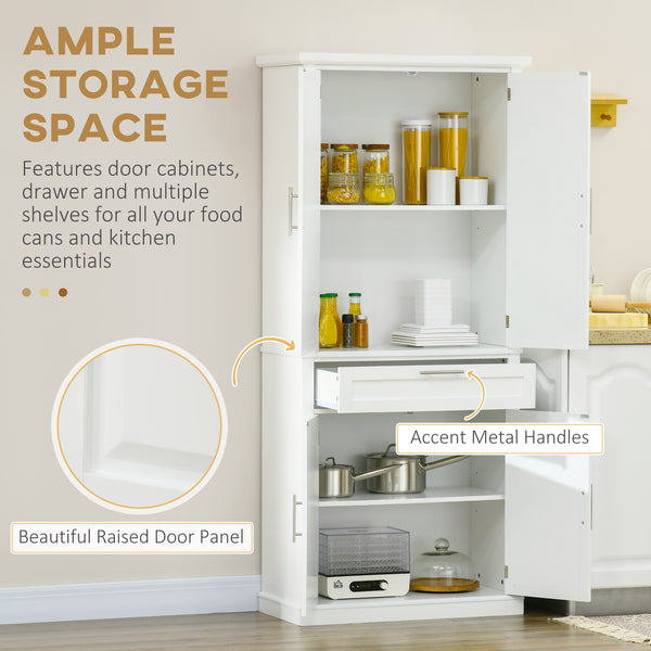 Meuble de rangement avec 4 portes, tiroir et étagères réglables, blanc