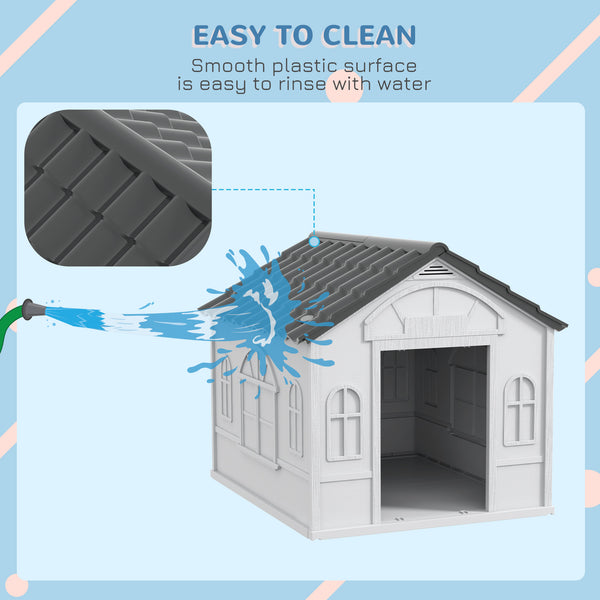 Outdoor plastic kennel with vents, grey