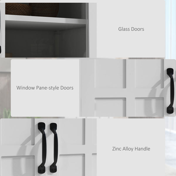 Buffet moderne avec portes vitrées, étagères à 4 niveaux, blanc