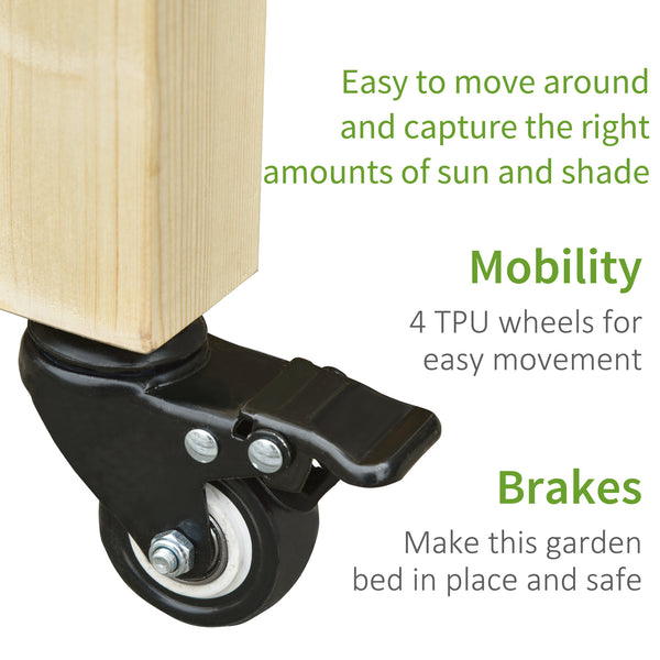 Jardinière surélevée mobile en bois avec roulettes verrouillables et étagère de rangement