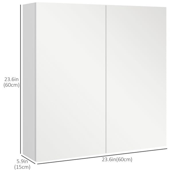 Armoire à pharmacie murale avec portes miroir, étagères réglables et mécanisme de fermeture amortie, blanc brillant
