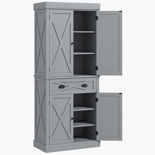 Meuble de rangement avec 4 portes, tiroir et étagères réglables, gris