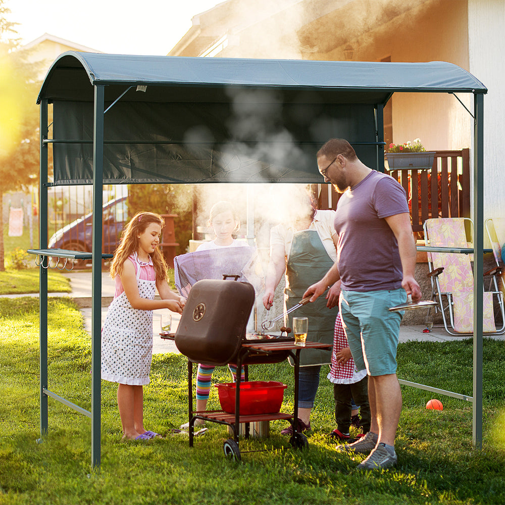 Outsunny BBQ Gazebo 7'x4.5' Outdoor Tent Metal Frame Sunshade Gray |
