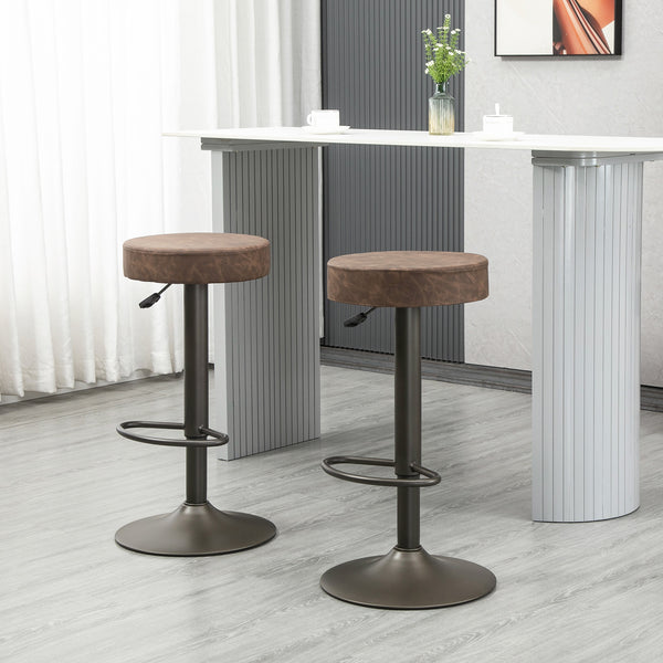 Set of 2 modern bar stools in faux leather, brown