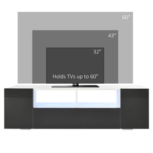 Meuble TV pour téléviseurs jusqu'à 60 pouces, avec éclairage LED, étagères et placards de rangement, gris