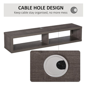 Meuble TV flottant pour téléviseurs 50" avec étagère, grain de bois gris foncé