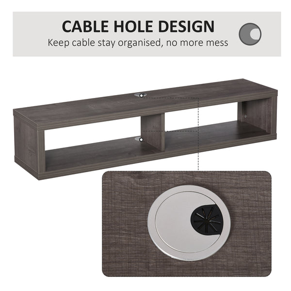 Meuble TV flottant pour téléviseurs 50" avec étagère, grain de bois gris foncé