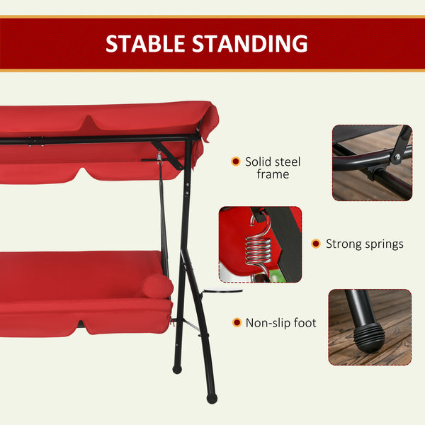 3-Seat Outdoor Patio Swing Chair, Converting Flat Bed, Canopy Swing Glider w/ Adjustable Shade, Removable Cushion and Pillows for Porch, Garden, Poolside, Backyard