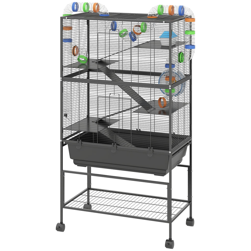 Cage à roulettes à 5 niveaux avec plateau pour rongeurs syriens, gerbilles et rats.