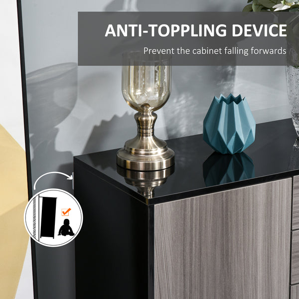 Modern kitchen sideboard with coffee corner, push-to-open mechanism and 2 drawers for living room, black