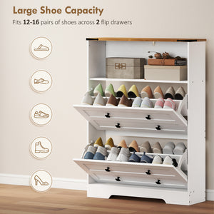 Shoe cabinet with 2 tilt-out shoe drawers, white