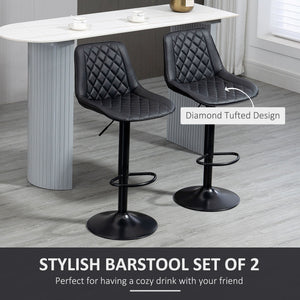 Bar Stools Set of 2, Swivel Counter Height Barstools with Back, Footrest, Adjustable Height, Black
