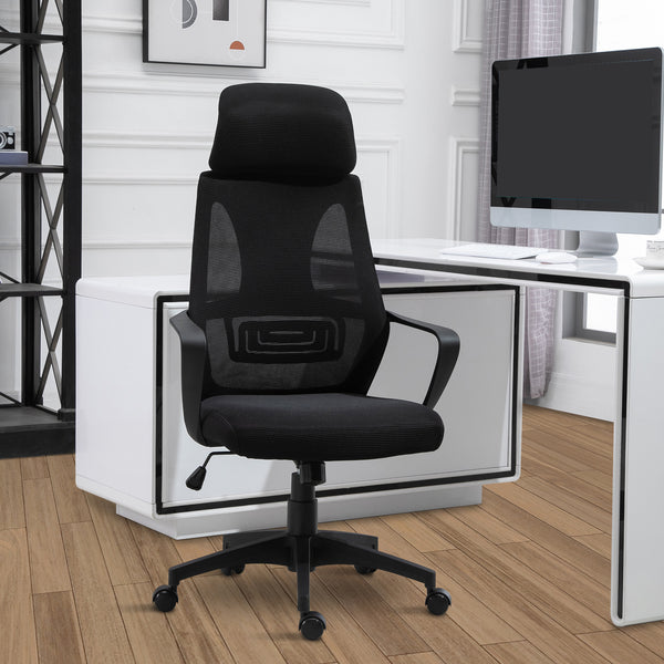 Chaise de bureau en maille ergonomique avec appui-tête réglable, noir