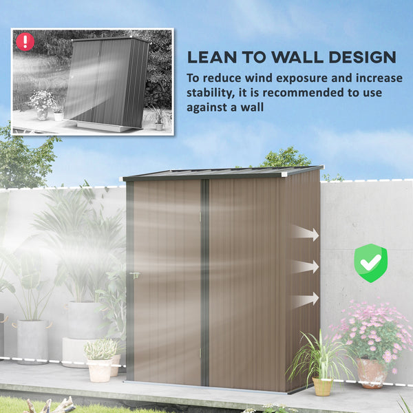 Abri de jardin en acier avec porte verrouillable simple, marron