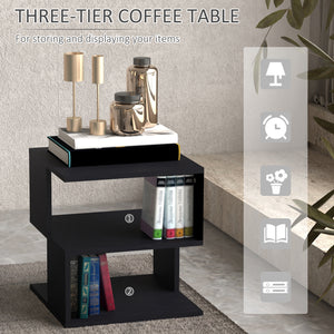 Table d'appoint carrée moderne à 3 niveaux en bois, noir