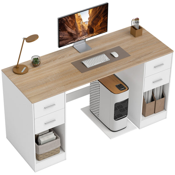 Desk with 4 reversible drawers and mobile PC stand, white