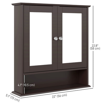 Medicine cabinet with mirror and double doors, dark brown
