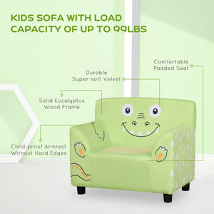 Fauteuil avec accoudoirs pour enfant avec imprimé animal mignon, velours ultra doux, bois d'eucalyptus, vert