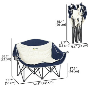Chaise de camping double avec porte-gobelets et sac de transport, capacité de charge : 250 kg, bleu marine