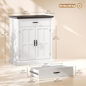 Buffet de rangement avec tiroir, 2 portes et tablette ajustable – Blanc