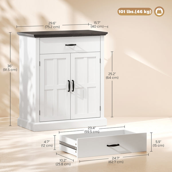 Buffet de rangement avec tiroir, 2 portes et tablette ajustable – Blanc