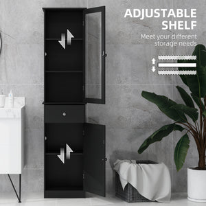 Armoire de salle de bain haute avec tiroirs, 2 portes et étagères réglables, noir