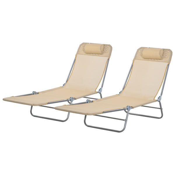 Folding Outdoor Lounge Chair Set of 2, Reclining Tanning Chair with 5-Position Adjustable Backrest, Brown