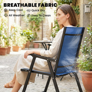 Ensemble de 4 chaises de patio pliantes d'extérieur à dossier haut avec assise en maille respirante, bleues
