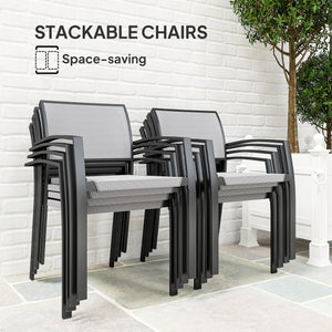Ensemble de salle à manger  9 pièces avec chaises empilables, terrasse, gris