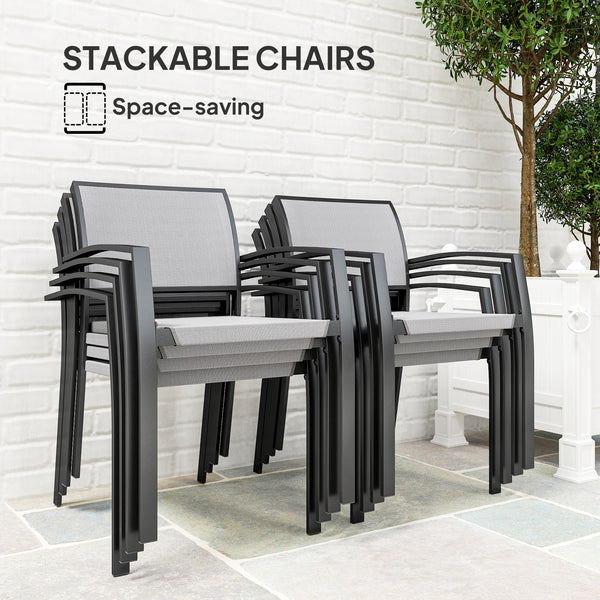 Ensemble de salle à manger  9 pièces avec chaises empilables, terrasse, gris