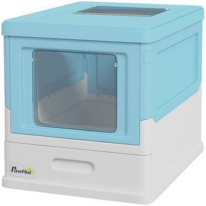 Enclosed litter box with scoop and tray, blue