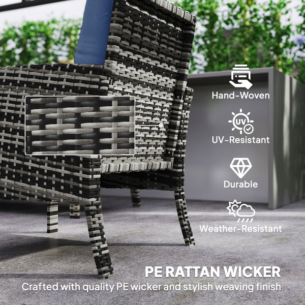 Ensemble de meubles de jardin 6 pièces avec chaises de jardin, poufs, canapé, table en verre et coussins, bleu marine