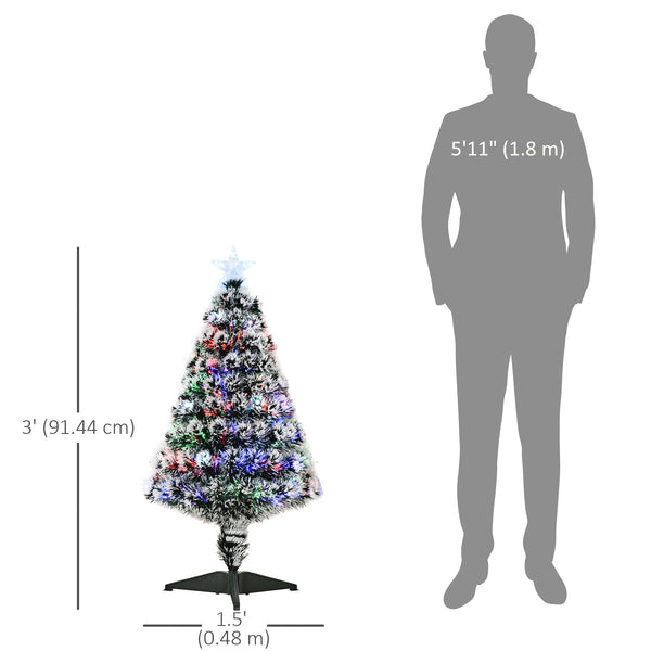Sapin de Noël pré-éclairé à fibre optique LED de 3 pieds avec support